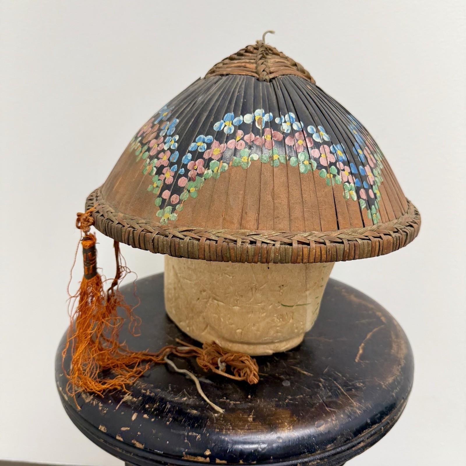 Antique 1880s Vietnamese Militia Indochina Salacco Hat Painted