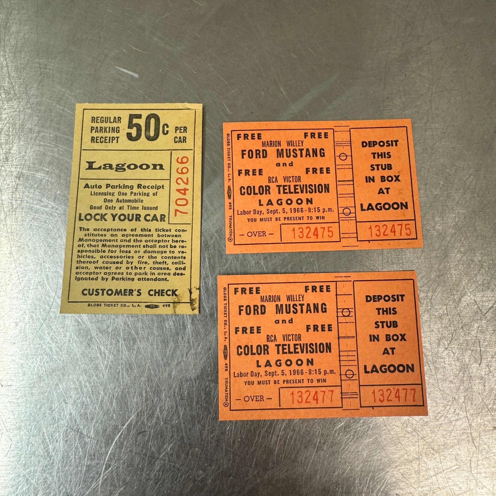 Vtg Farmington, UT LAGOON PATIO GARDENS Raffle Ticket Stubs / Parking Stub