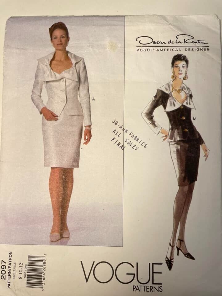 Vintage Vogue Pattern Oscar de La Renta 2097 Fashion Design Sewing sz 8-12 UNCUT