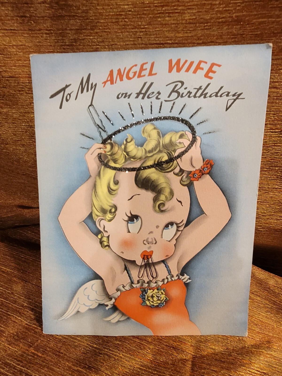 vintage/antique wifebirthday card w/glitter halo  10\