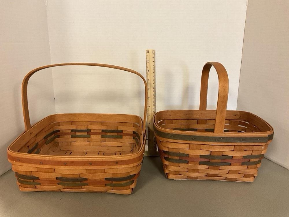 Two Vintage Longaberger Baskets With Red & Green Accents