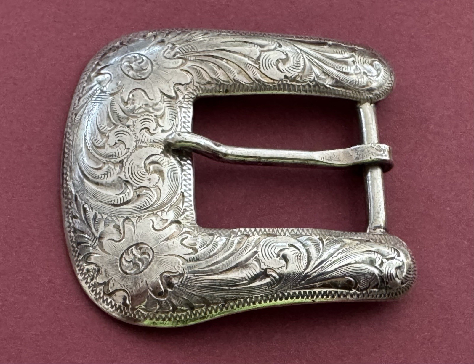 VTG Old Western American SCHAEZLEIN Engraved Sterling Silver Ranger Belt Buckle