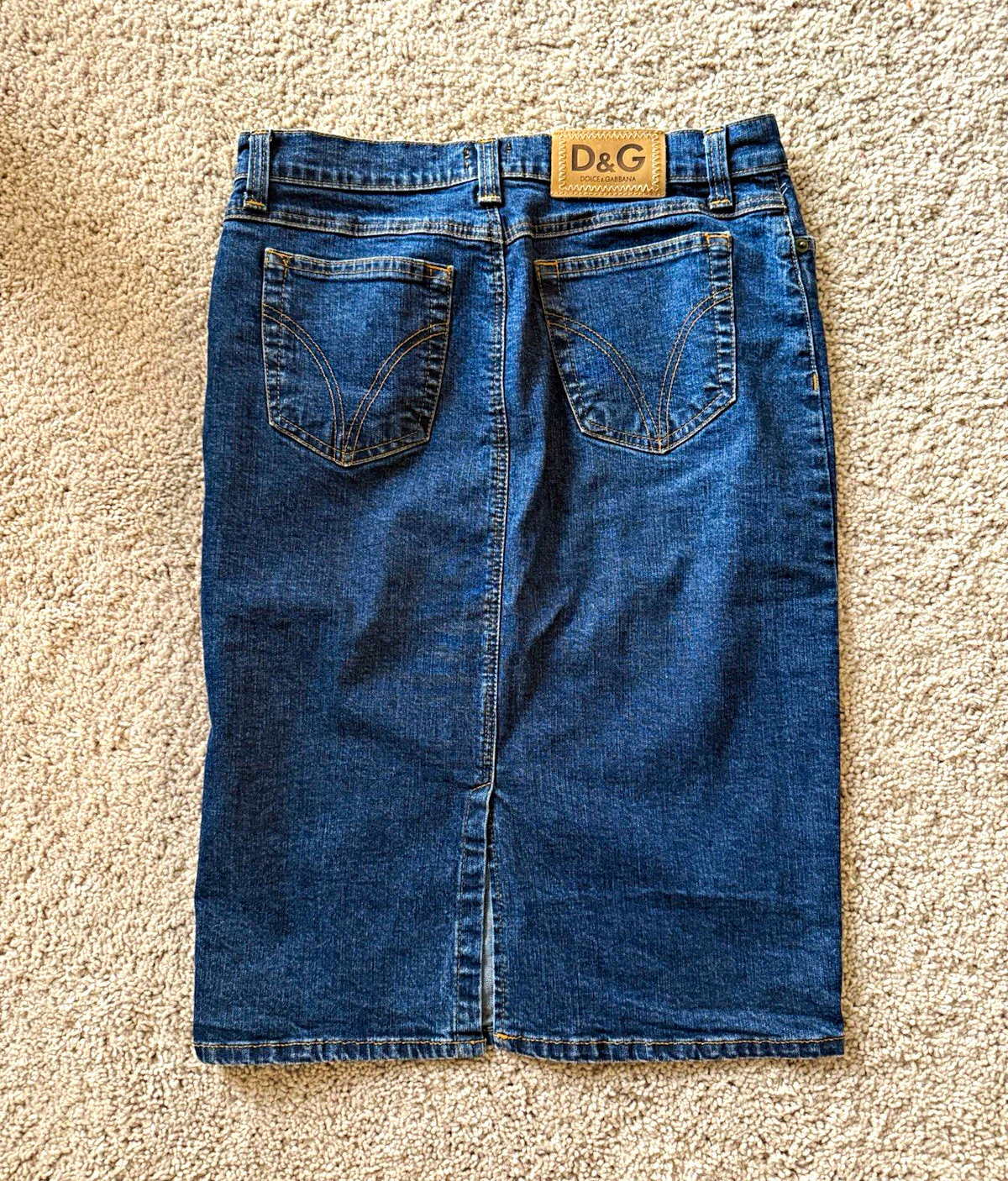 Dolce & Gabbana Blue Denim Pencil Straight Knee Skirt Logo Pockets IT 42