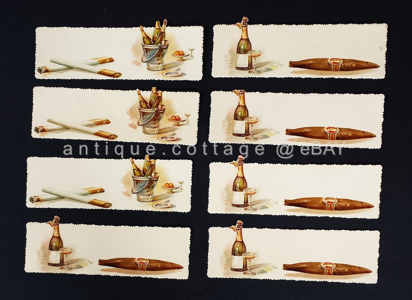 antique UNUSED DIE CUT PLACE CARDS 8pc wine champagne cigarette smoke 1.5\