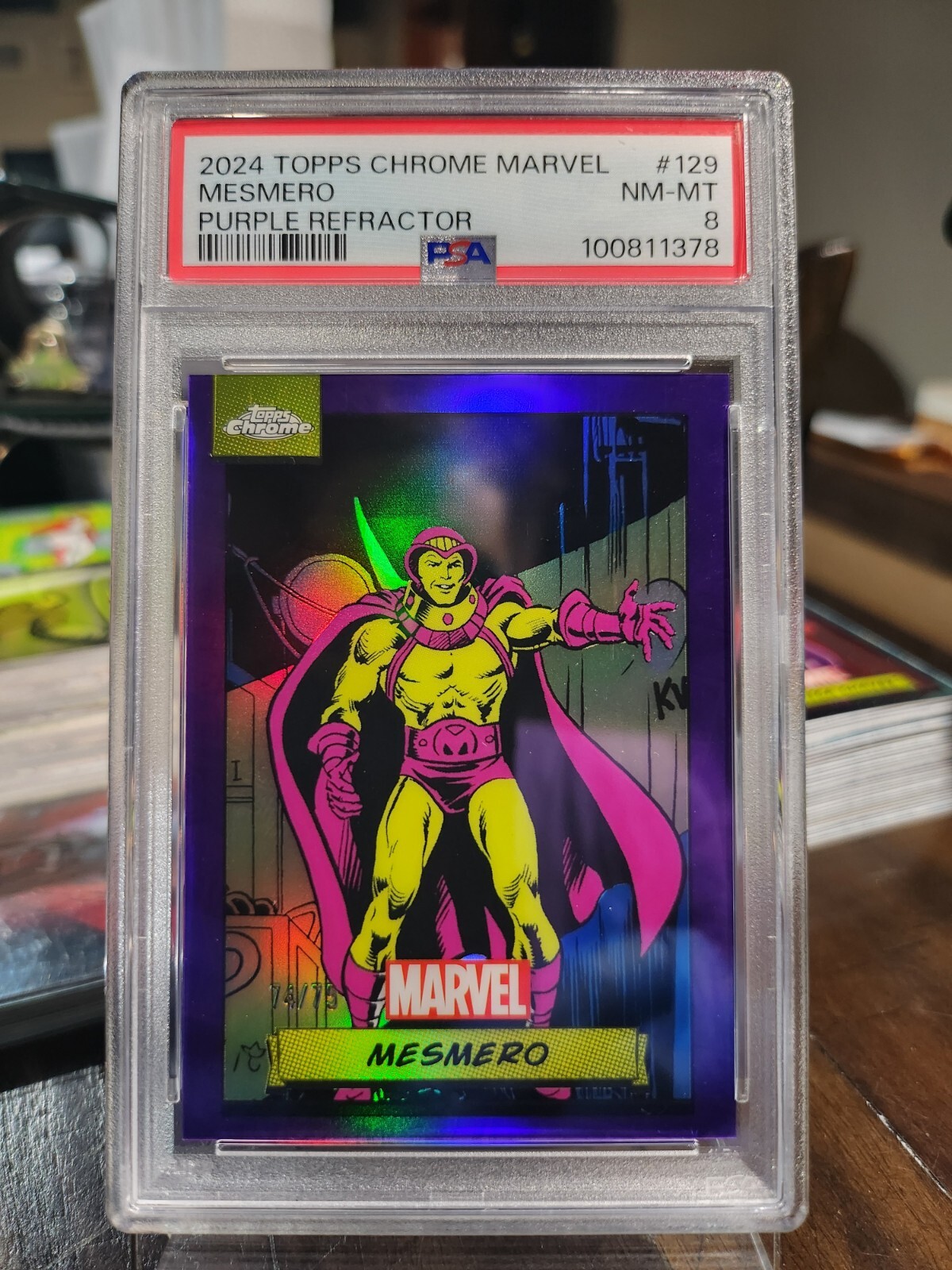 2024 Topps Chrome Marvel MESMERO #129 Purple Refractor 74/75 PSA 8 