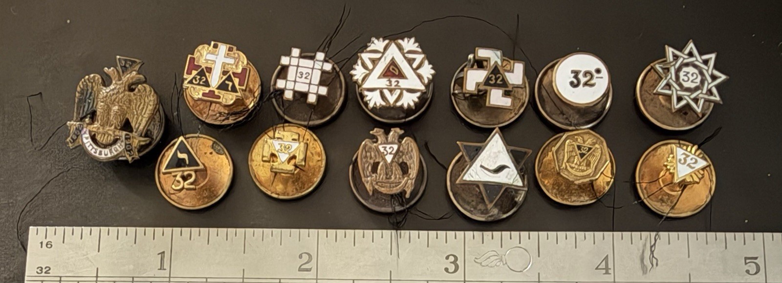 Lot of 13 Antique Masonic Scottish Rite 32nd Degree Enamel Screwback Pins