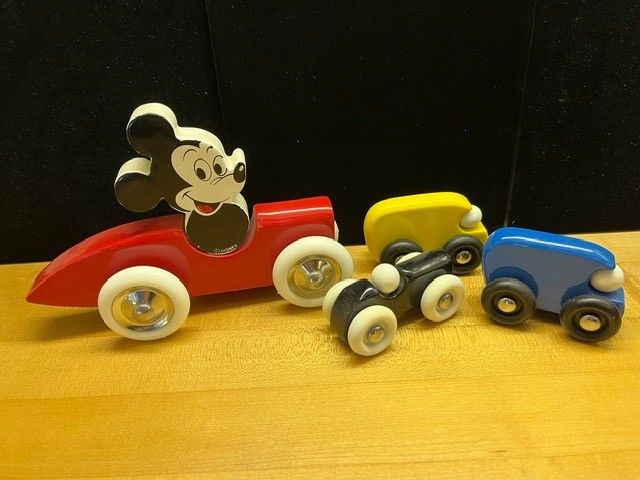 Vintage Vilac Disney Mickey Mouse Toy Wooden Race Car w/Mini Race Cars
