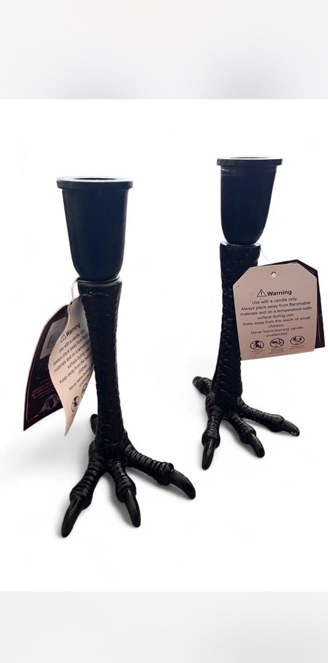 Pair Of Cast iron claw foot candlestick candle holders Goth Halloween NWT 11