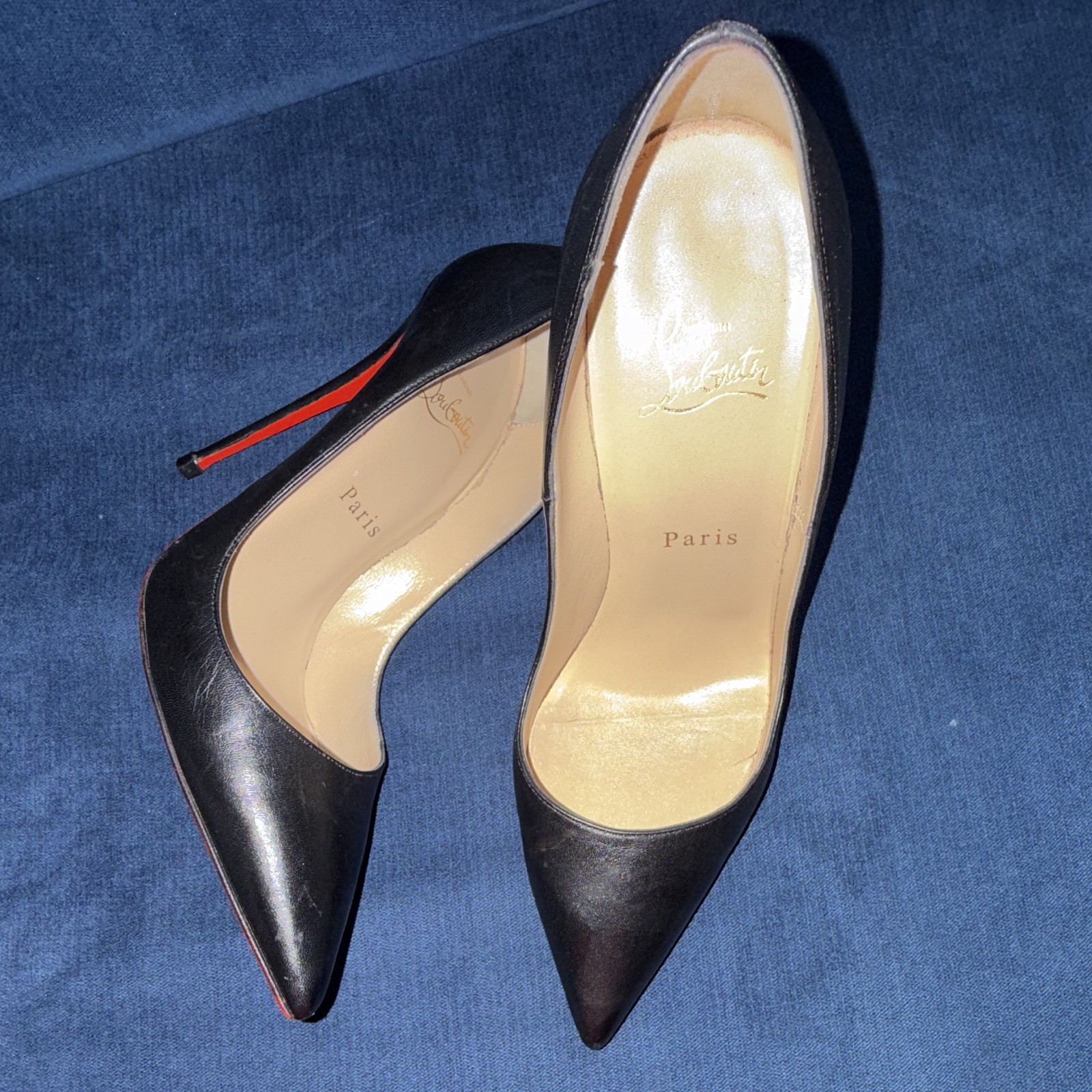 Christian Louboutin Women’s Black Leather Pointed Toe Stiletto Pumps 8.5