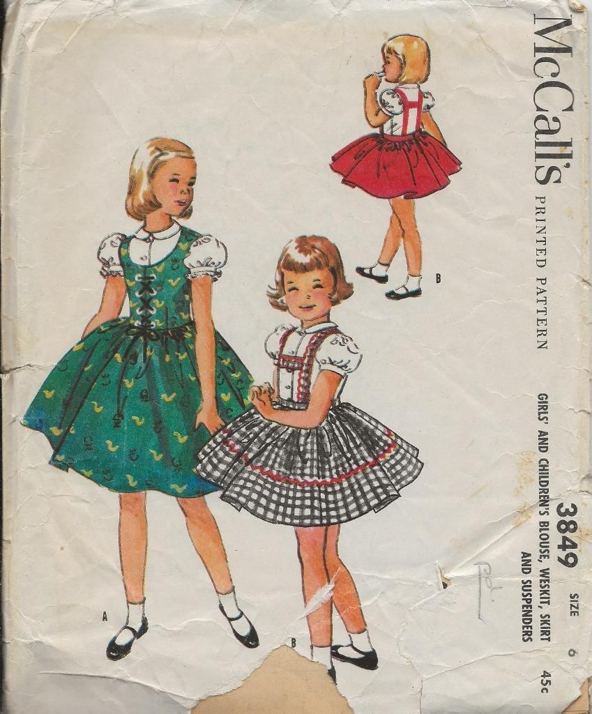 McCALL\'S 3849 VINTAGE GIRLS BLOUSE VEST SKIRT SUSPENDERS PATTERN SIZE 6