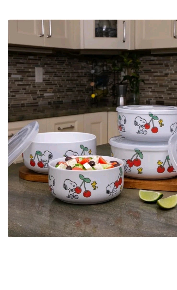 Peanuts Snoopy Decorated Food Storage Bowls with Venting Lids, 4-pack
