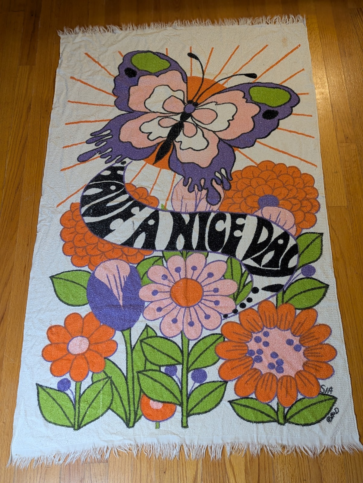 Have A Nice Day Butterfly Flower Power Beach Towel Groovy 70s Rare Vintage Retro Have A Nice Day Butterfly Flower Power Beach Towel Groovy 70s Rare Vintage Retro