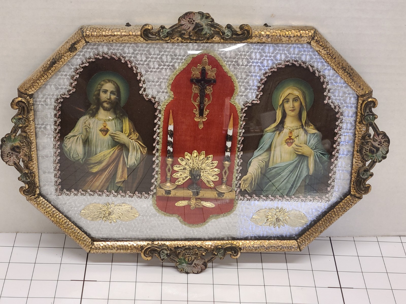 ANTIQUE ~ CATHOLIC SACRED HEART JESUS & IMMACULATE HEART VIRGIN MARY Litograph ANTIQUE ~ CATHOLIC SACRED HEART JESUS & IMMACULATE HEART VIRGIN MARY Litograph
