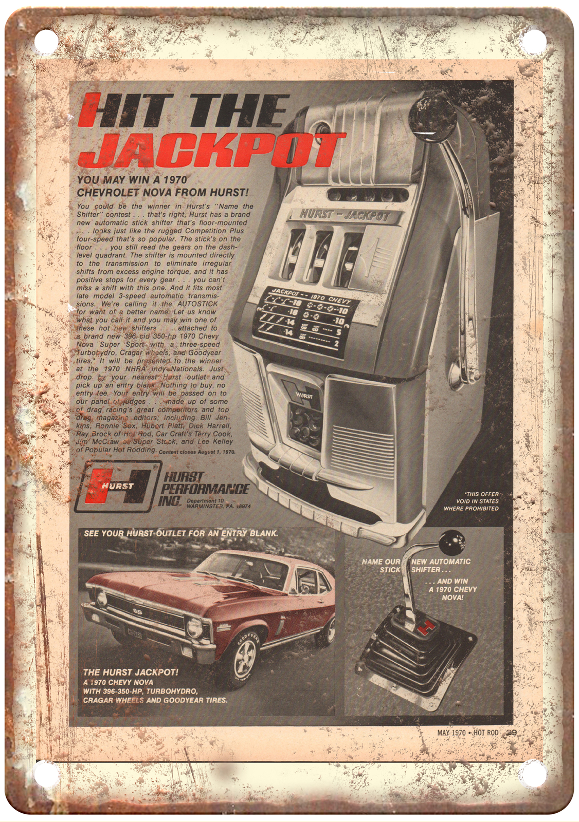 Metal Sign - 1970 Hurst Chevrolet Nova Ad - Vintage Look Reproduction A10519