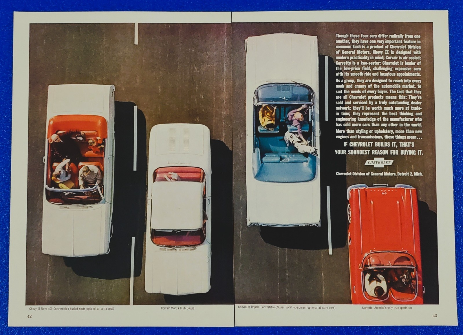 Vintage 1962 Chevrolet 2 PG Print Ad Corvair Impala Corvette Nova Chevy Wall Art