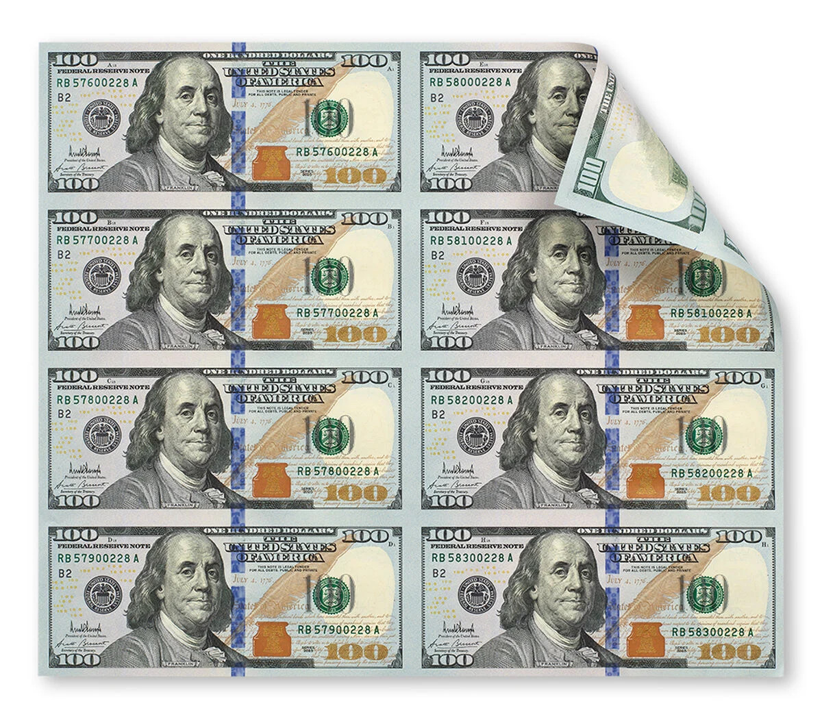 2025 Donald Trump signed 100$ Bill sheet of 8 