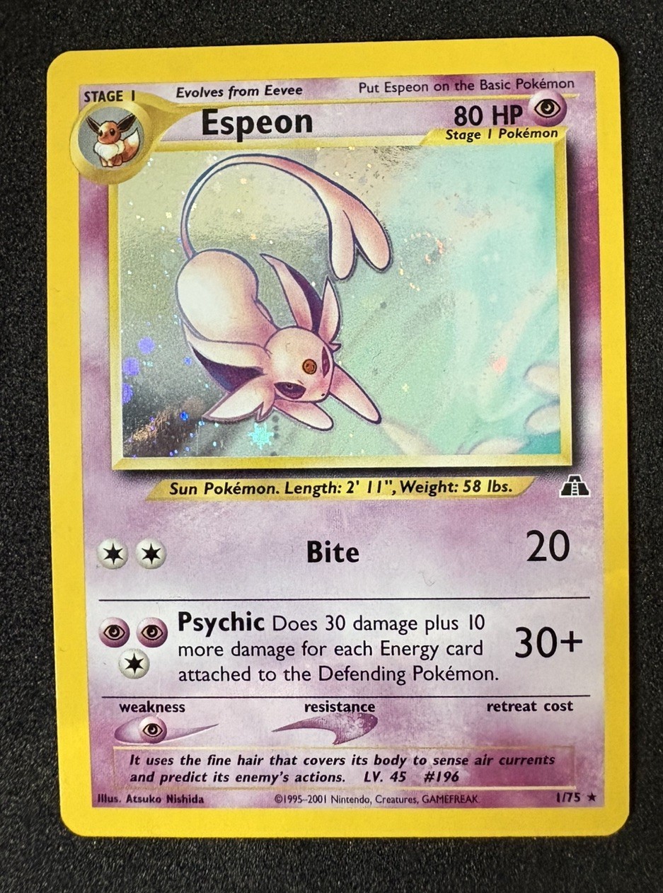 Vintage Ink Kissed [Error] Espeon 1/75 Holo Rare Neo Discovery - Swirl.