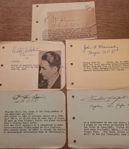 5 Rare Aviation Pioneer Autographs - Waterman, Van Dusen, Macready, Seifert +
