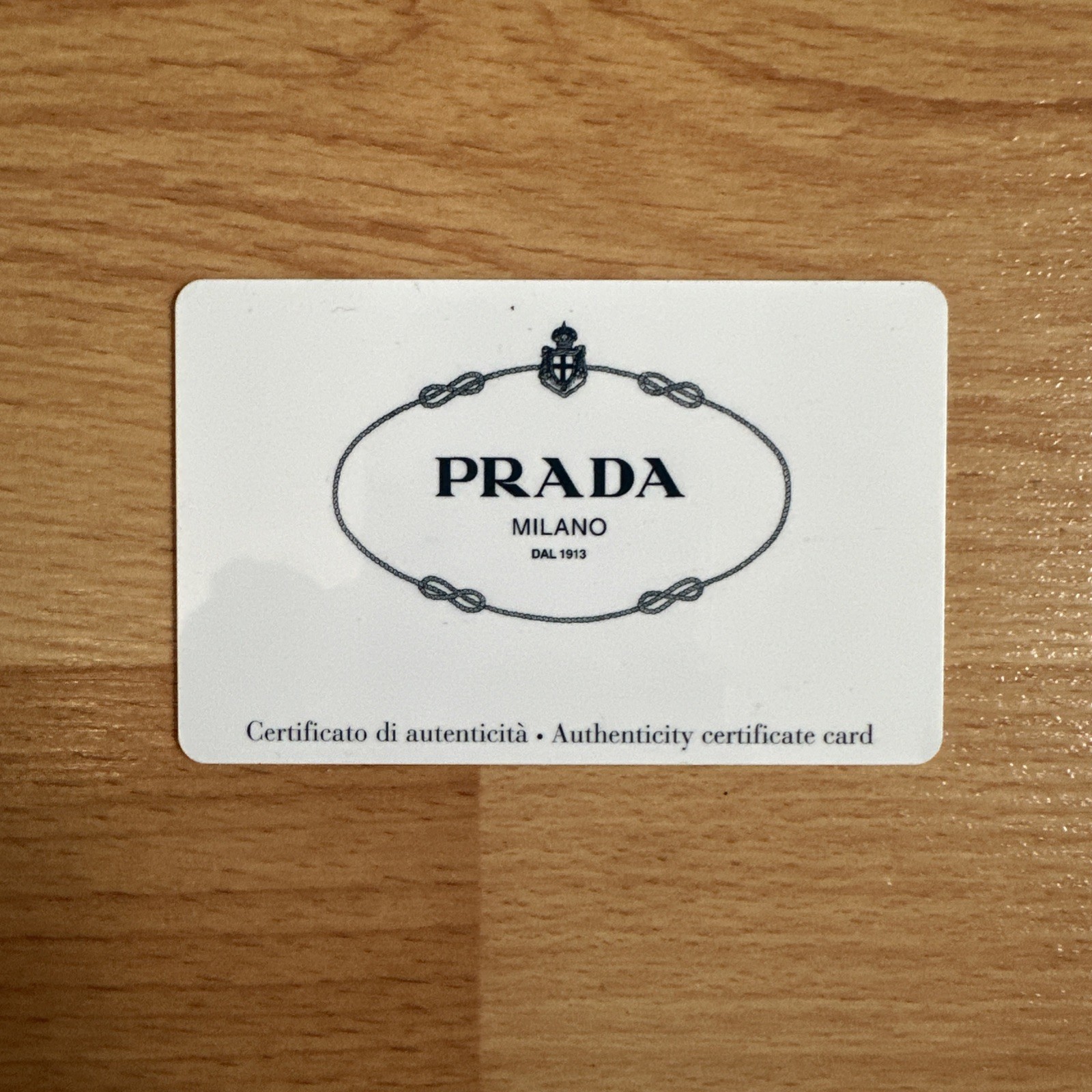 PRADA Certificate of Authenticity COA Plastic Card & Envelope Art# 1NE515