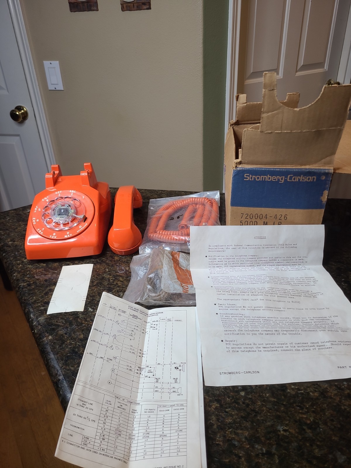 Vintage Stromberg Carlson Orange Table Desk Rotary Dial Telephone Retro Phone