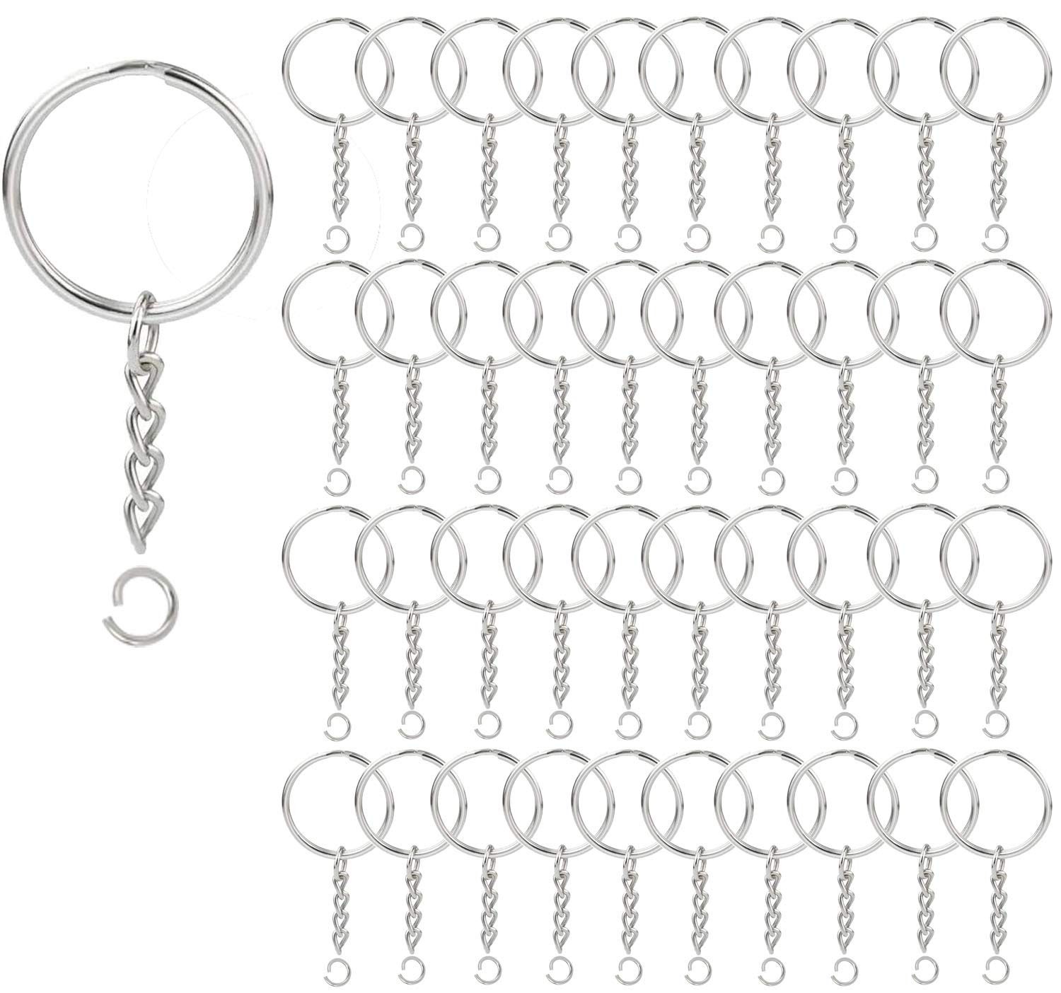 100Pcs Key Ring with Chain and Open Jump,1 inch Split Round Keychain Rings