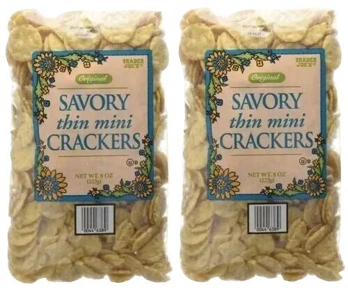 2 Packs Trader Joe's Original Savory Thin Mini Crackers 8 oz Each Pack