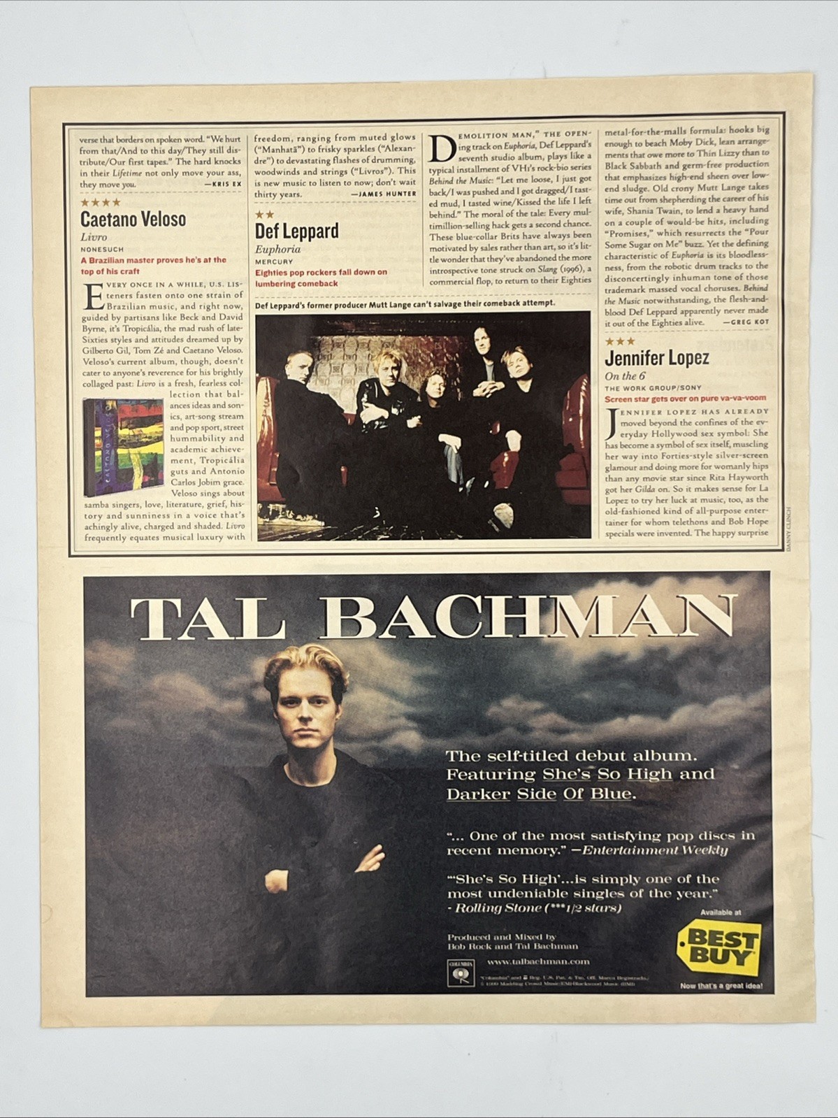 1999 Magazine Print Ad Advertisement Tap Bachman She’s So High Y2K Best Buy Vtg