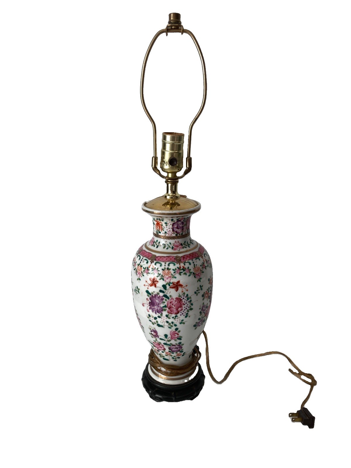 Vintage Chinese Porcelain Ginger Jar Table Lamp Hand Painted Floral Wood Base Vintage Chinese Porcelain Ginger Jar Table Lamp Hand Painted Floral Wood Base