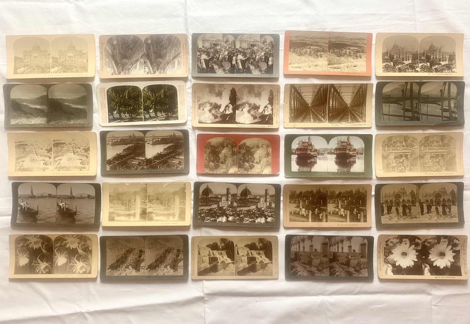 Lot 25 Stereoview Stereoscope Antique vintage cards Italy Rome Venice flowers