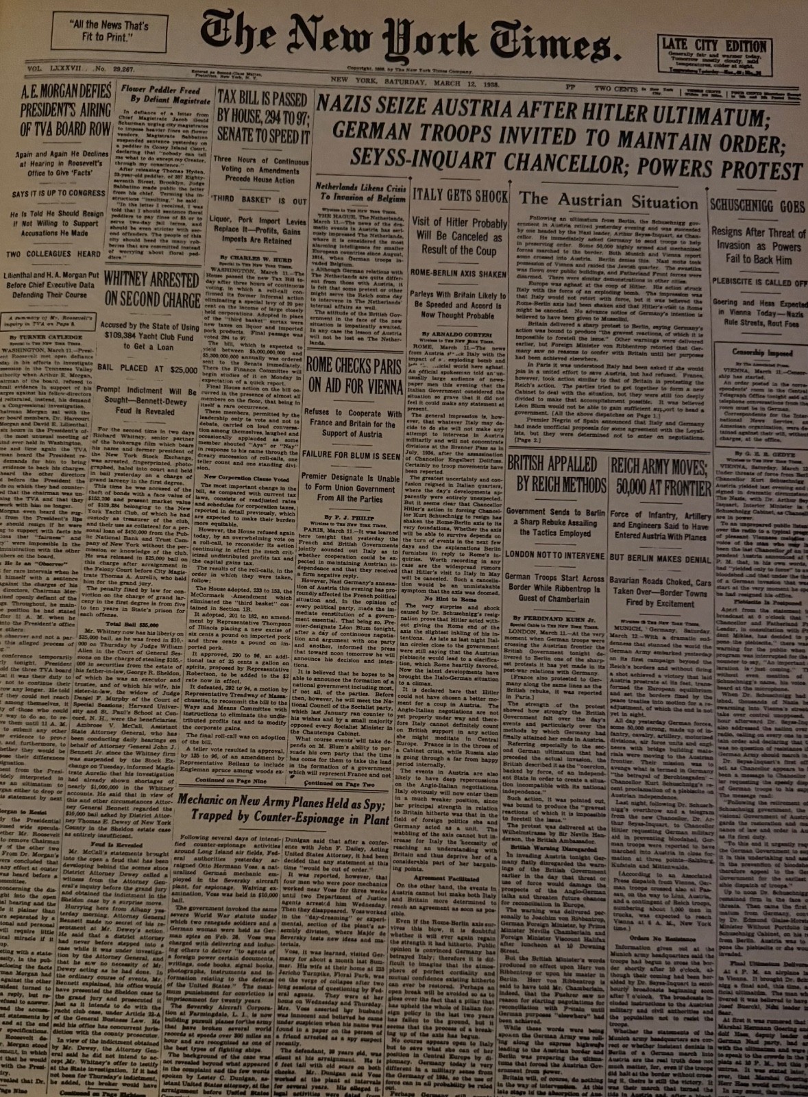 Vintage Nazis Seize Austria/Chamberlain & Hitler MeetNEW YORK TIMES News Article