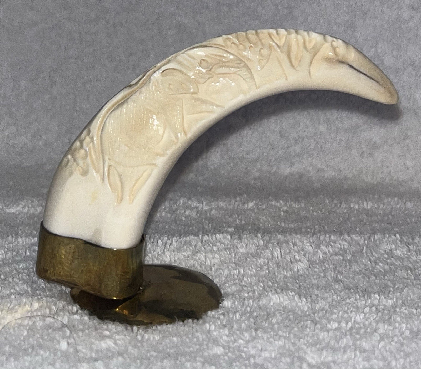 Carved Warthog Tooth Safari Decor  With Elephant Made In Zimbabwe