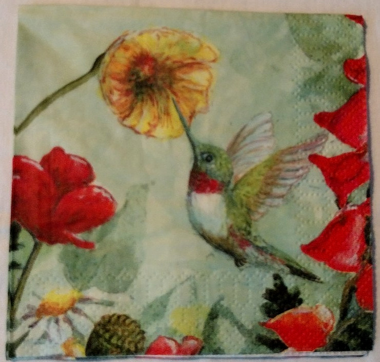PRETTY DRINKING HUMMINGBIRD & FLORALS ~ 2 Individual BEVERAGE Decoupage Napkins