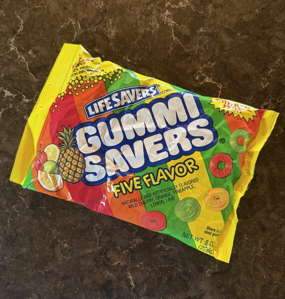 Vintage 1990\'s Life Savers GUMMI SAVERS Five Flavor Candy Gummies Bag - UNOPENED