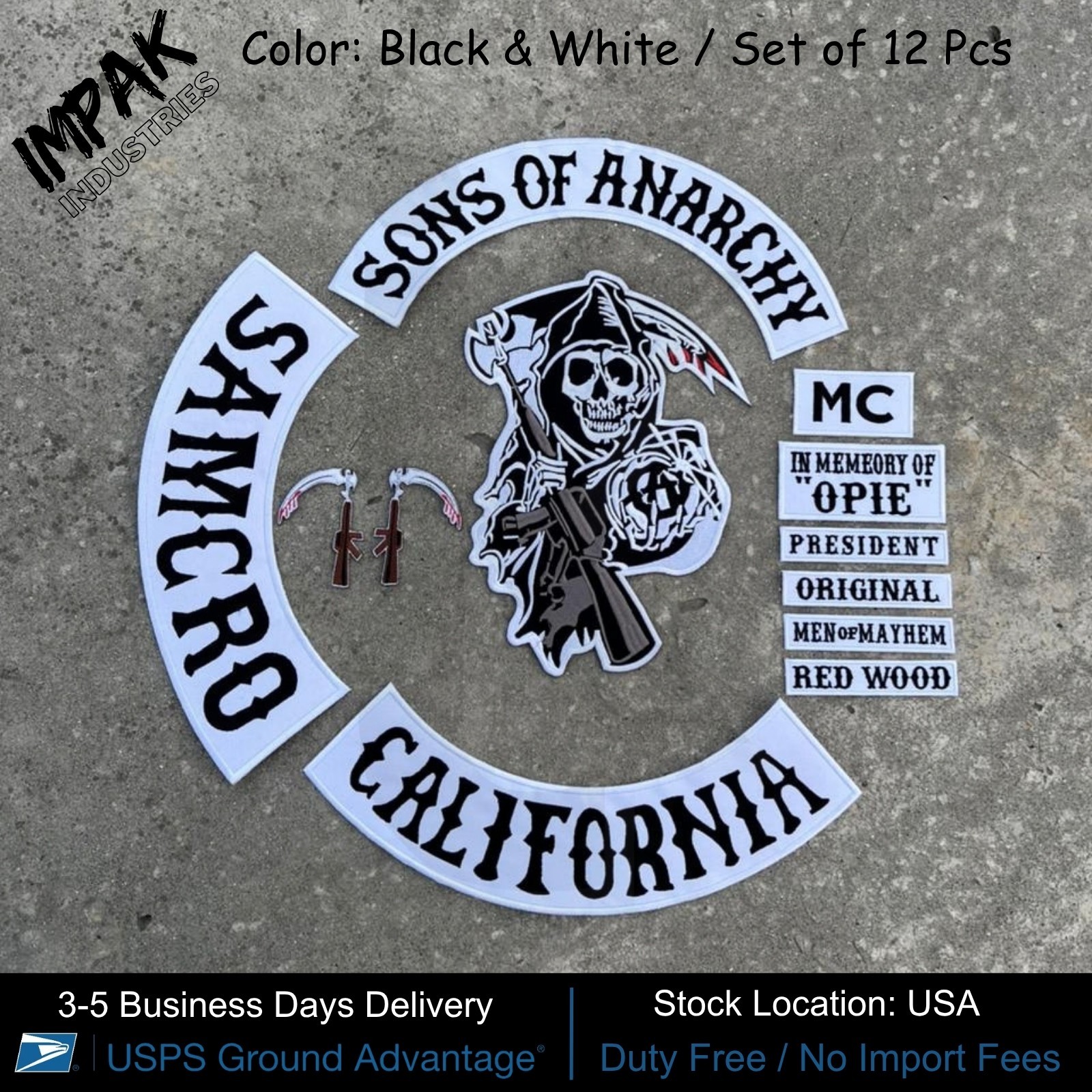 Sons Of Anarchy Emblem Motorcycle Patch Jacket Back Embroidered Patch 12 Pcs Set
