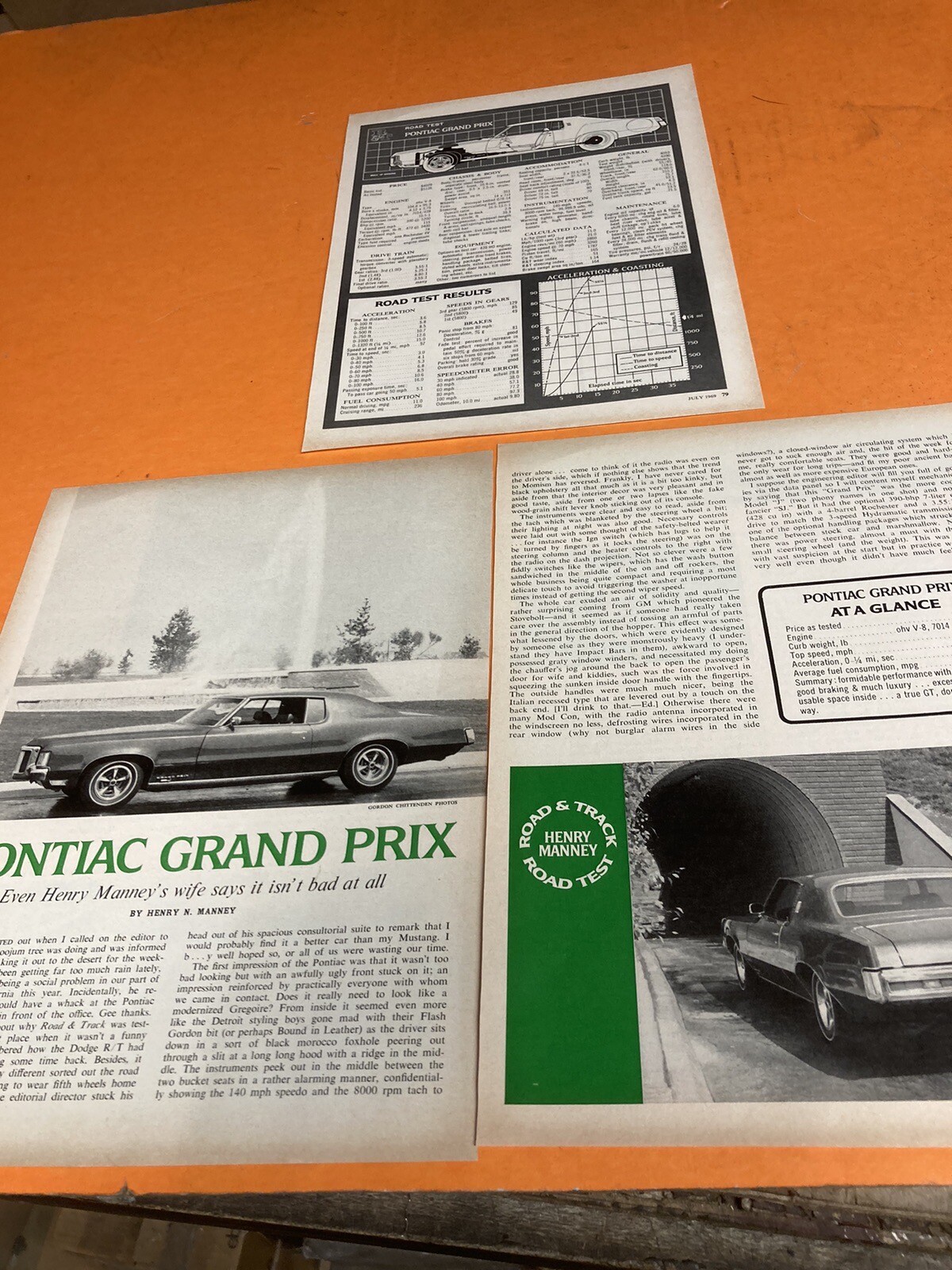 1969  PONTIAC  GRAND PRIX ORIGINAL  ARTICLE ROAD TEST SPECS INFO ROAD & TRACK