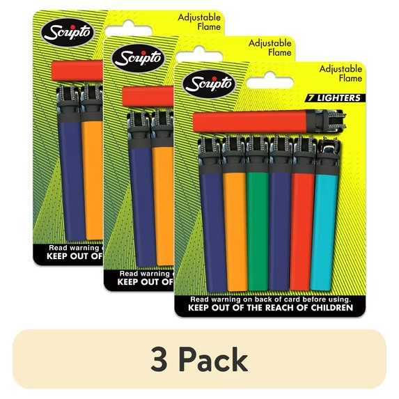 3-pack Scripto Lighter Views Lighters View Spark Adjustable Flame 7 Pack