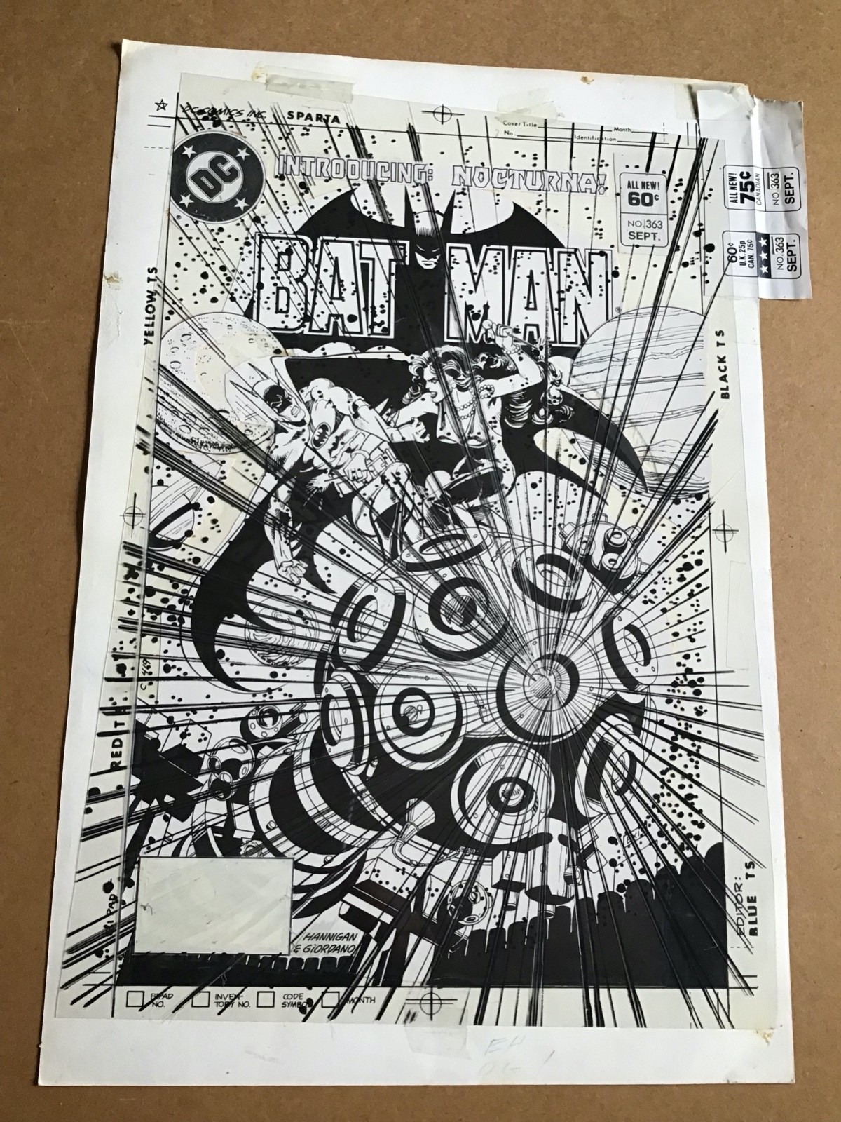 DC 1983 Batman Comics #363 Cover Giordano Hannigan Mechanical Paste Up Art