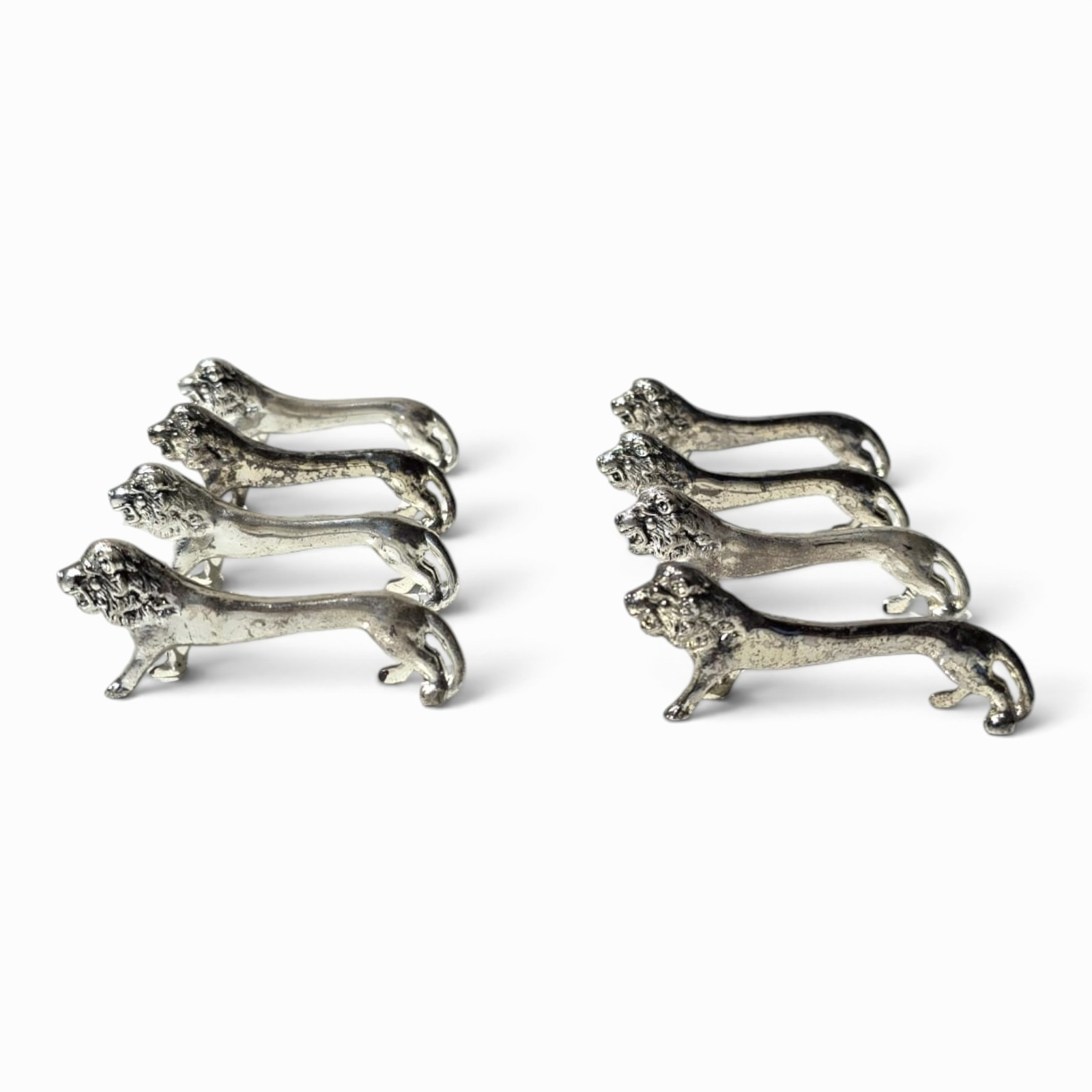 Set of 8 Vintage French Knife Rests ,Cutlery Holders Metal Lion Figurine ,1940s