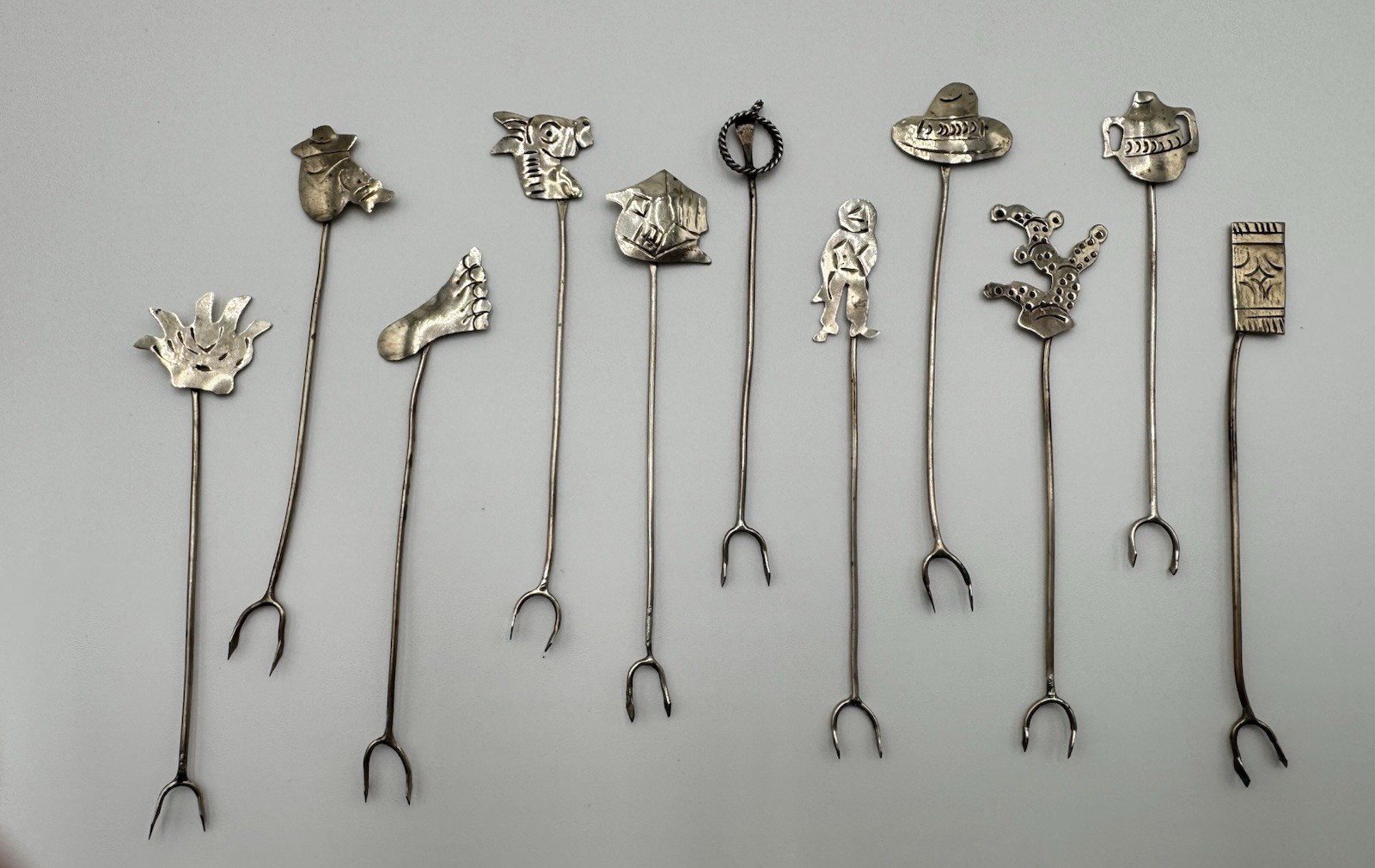Taxco Vtg Western Themed Mexican Hors D’oeuvre Cocktail Fork Set #11
