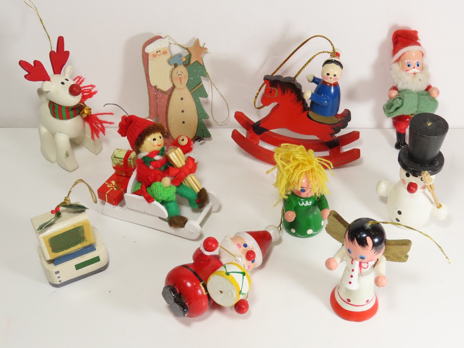 Wooden Ornament Lot 10 Christmas LG Unique Hand Painted Rudolph Angel + C5532
