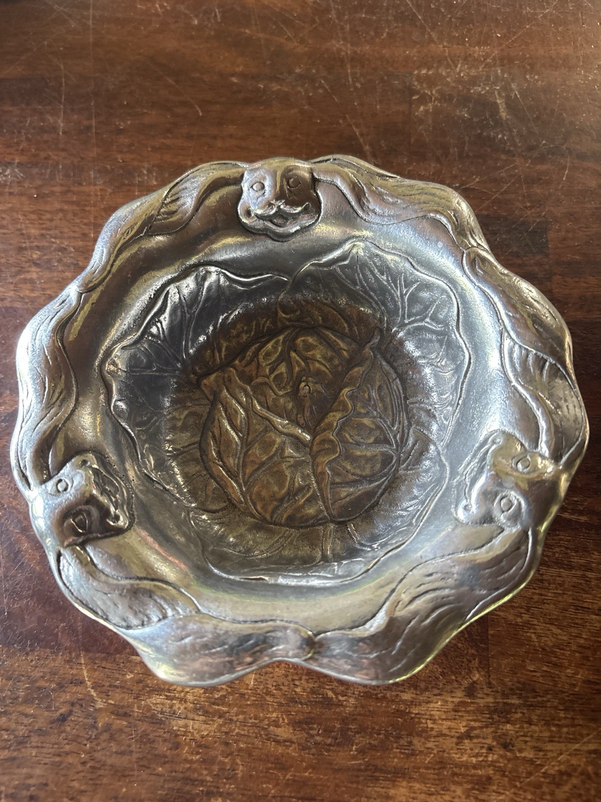 Vintage Peltrina 804 Pewter Rabbit Bowl Art Nouveau Trinket Dish Ashtray