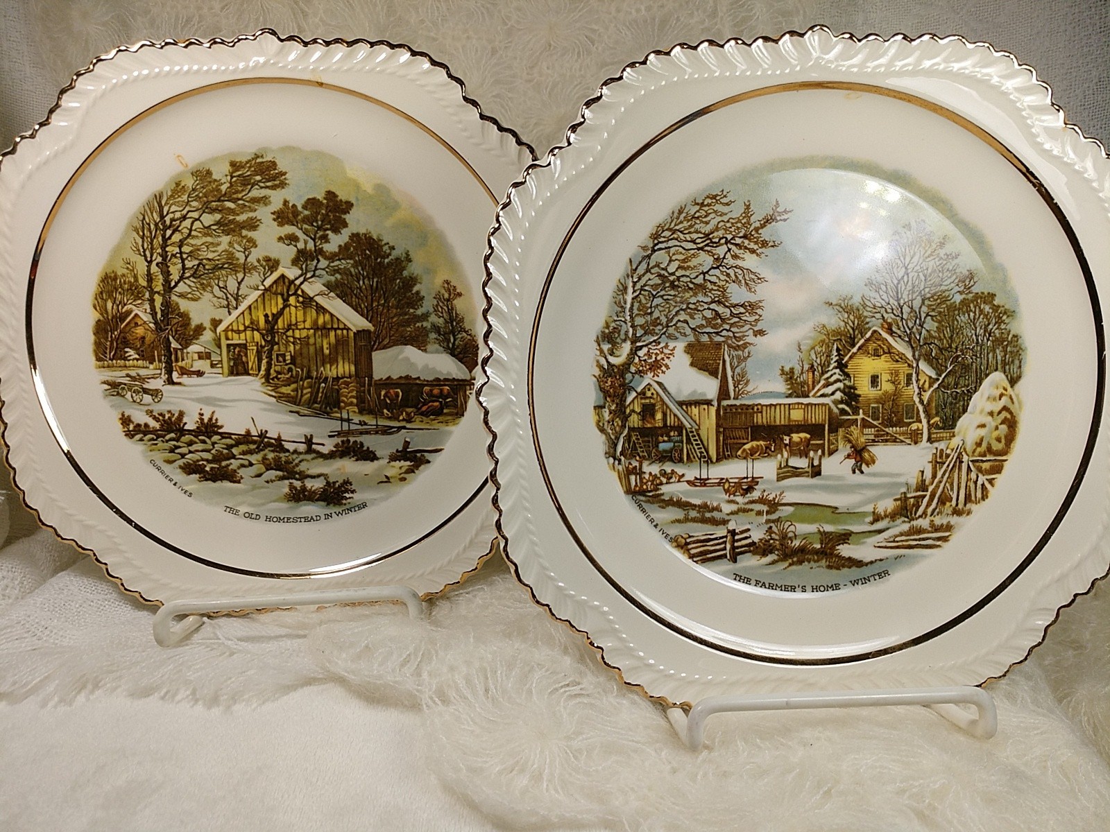 Vtg X2-CURRIER & IVES Square Ceramic Porcelain 8