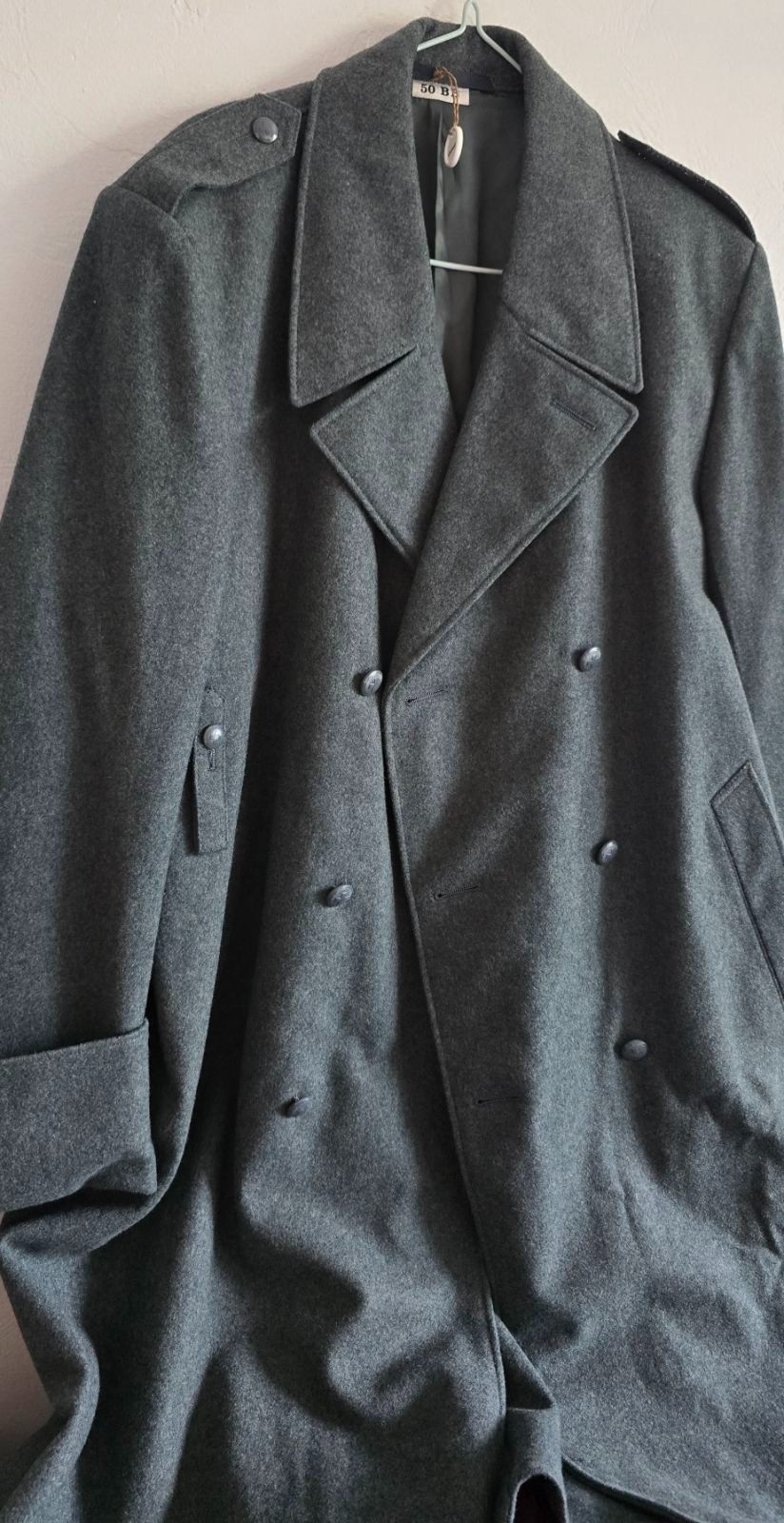 Vintage 1987 Swiss Army Wool Great Coat Grey Officer Military Trench Jacket 50BB