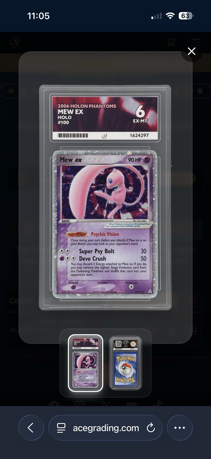 Pokémon TCG Mew ex 100/110 EX Holon Phantoms 2006 Holo Ultra Rare ACE 6 EX-NM