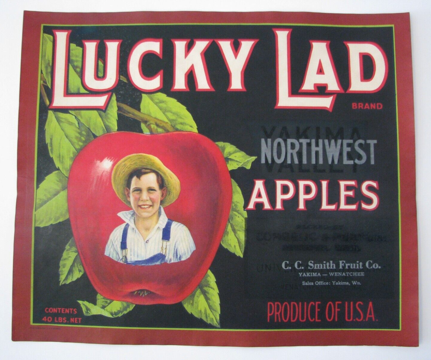 Original rare 1920s LUCKY LAD apple crate label C. C. Smith Yakima Wenatchee WA