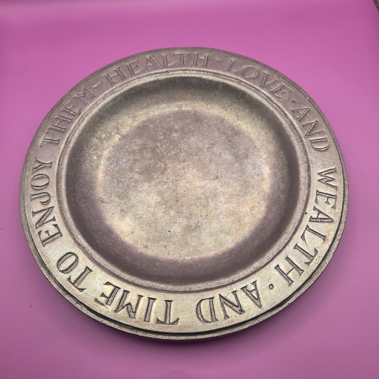 Vintage Wilton Armetale Pewter Plate - Health Love Wealth Blessing - 9\