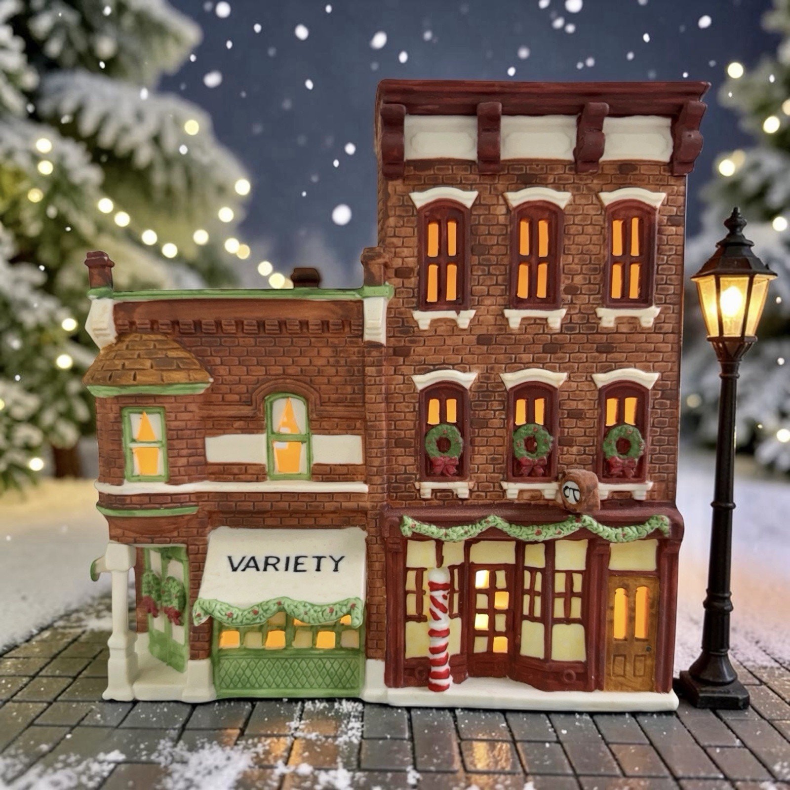 Vintage 1988 Dept 56 Christmas in the City Variety Store & Barber Shop Lighted