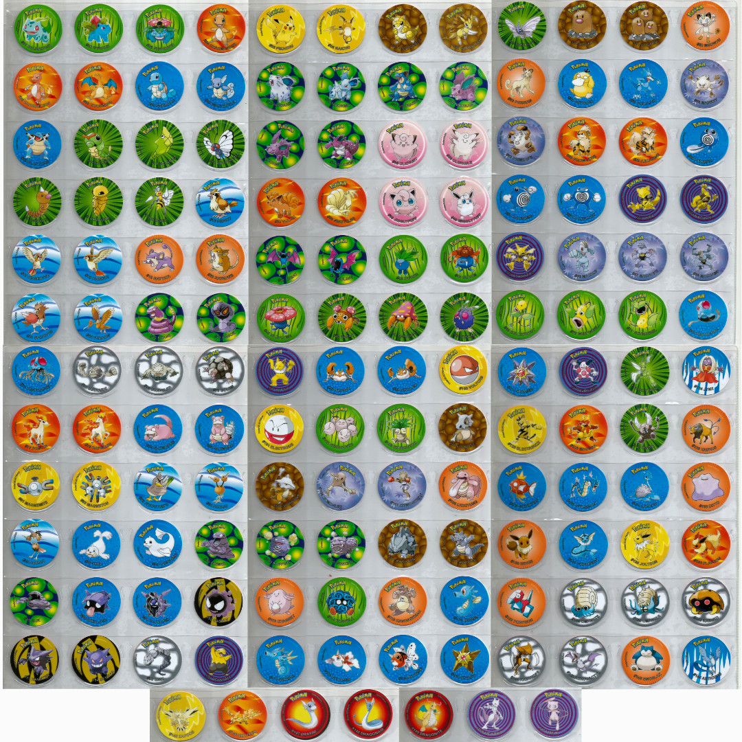 POKEMON TAZOS 1 Gen KANTO Full Set 151/151 PERU 2023 South America Pogs Mewtwo