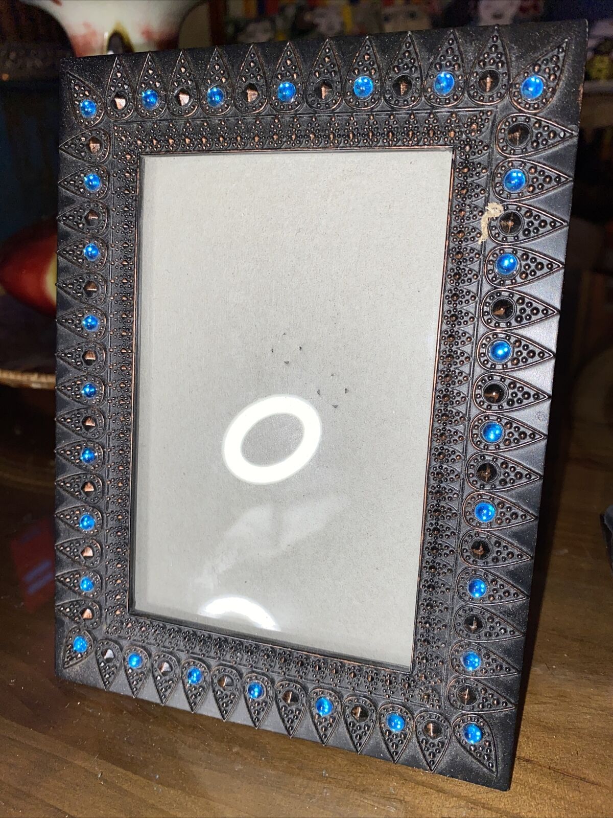 Metal Blue jeweled photo picture frame for 4x6 gypsy bohemian MINT CONSITION