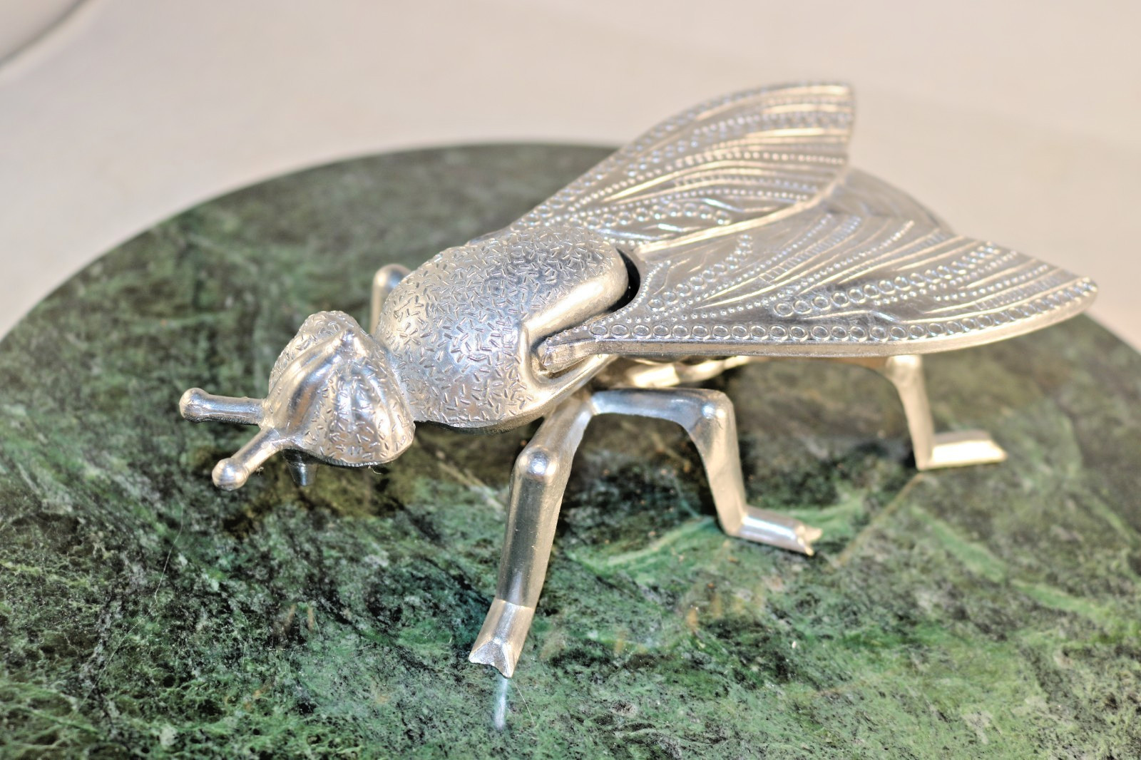 Vintage Metal Fly Trinket Box Ashtray Hinged Wings 7 Inch Long